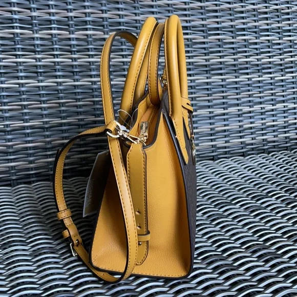 Michael Kors Avril Small Marigold Signature PVC Top Zip Satchel Crossbody Bag - Picture 5 of 16